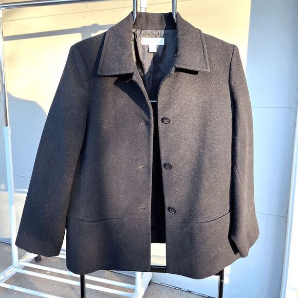 VTG Casual Corner Black Wool Button Jacket L Minimalist Chic Old Money - Picture 3 of 8